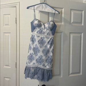 NBD Blue and White Lace Mini Dress